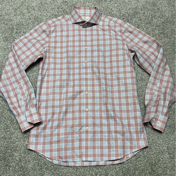 Emanuel Berg Shirt Mens M/L Blue Check Modern Fit Button Up Casual Dress Shirt - Picture 1 of 6
